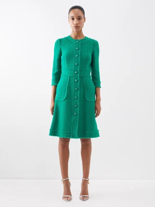 Raschel Wool-blend Tweed Midi Dress - Womens - Green