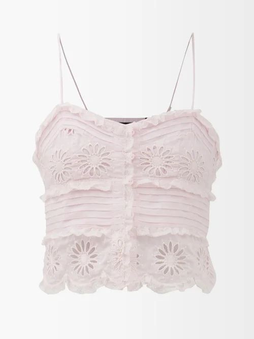 Delphine Broderie-anglaise Cotton-blend Cami Top - Womens - Light Pink