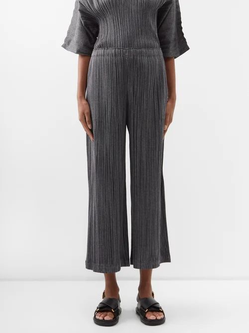 Cropped Technical-pleated Trousers - Womens - Black White