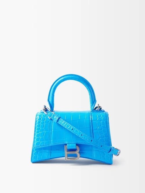 Hourglass Xs Crocodile-effect Leather Bag - Womens - Blue