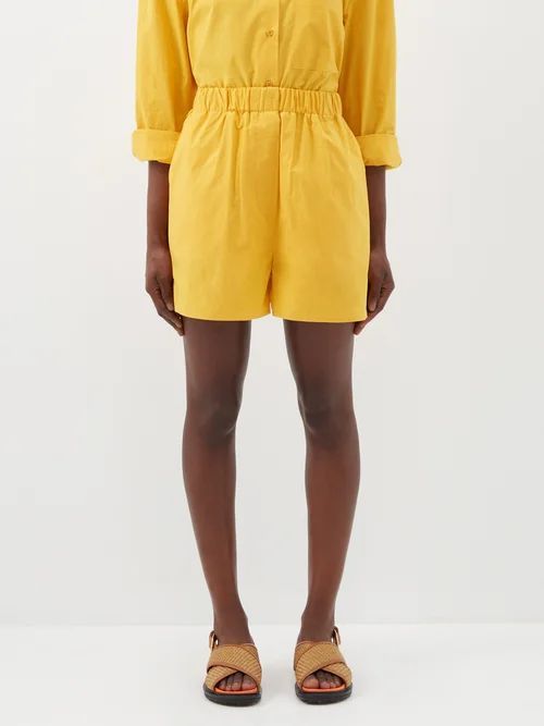 Lui Elasticated-waist Cotton-shirt Shorts - Womens - Yellow Gold