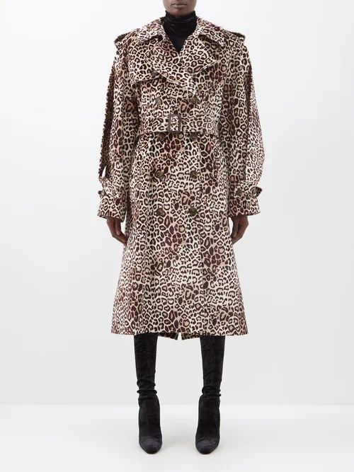 Leopard-print Faille Trench Coat - Womens - Leopard