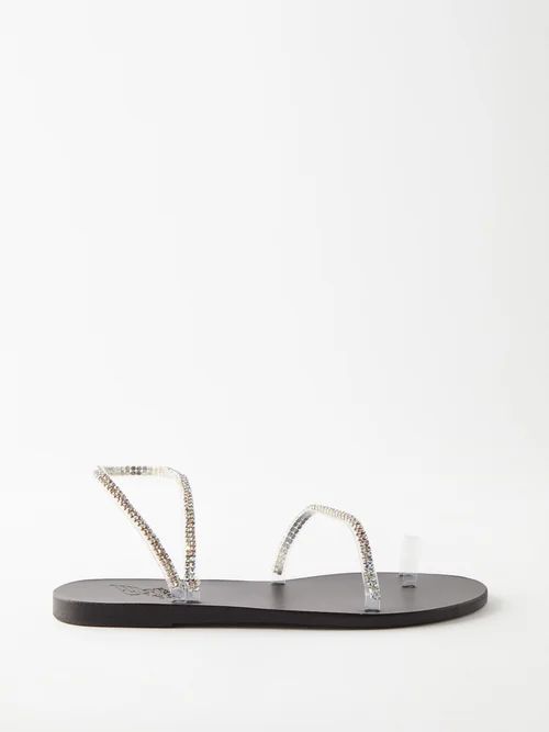 Irina Crystal-embellished Leather Sandals - Womens - Black Silver