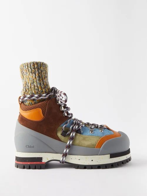 Nikie Panelled Suede Boots - Womens - Blue Multi