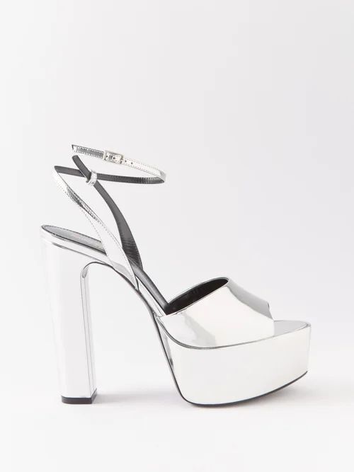 Jodie 95 Leather Platform Sandals - Womens - Silver