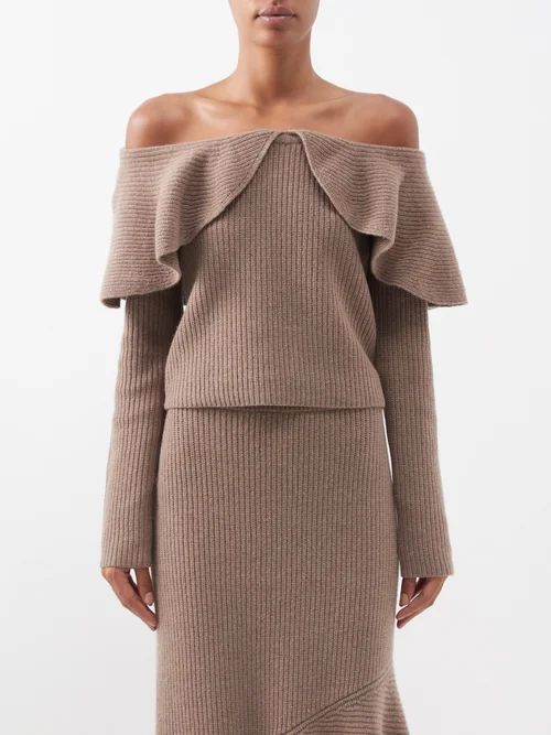 Hasla Off-the-shoulder Wool-blend Sweater - Womens - Light Brown