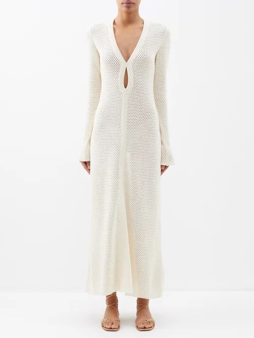 Mysterious World Knitted Cotton Maxi Dress - Womens - Cream