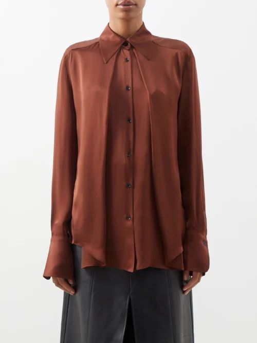 Lyn Pleated-front Silk Blouse - Womens - Brown