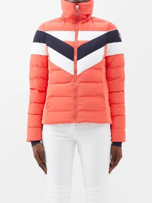 Mathilde Quilted Ski Jacket - Womens - Orange Coral White
