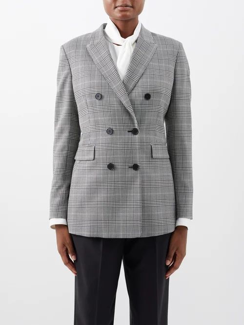 Checked Double-breasted Tailored Wool Blazer - Womens - Black White
