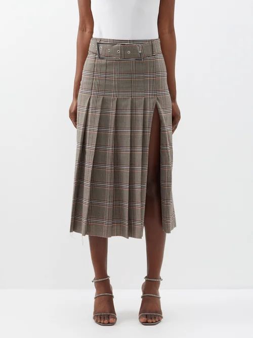Nimue Prince Of Wales Check Pleated Midi Skirt - Womens - Grey Multi