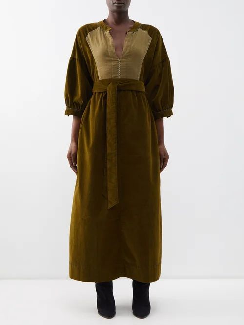 New Market Cotton-corduroy Dress - Womens - Olive