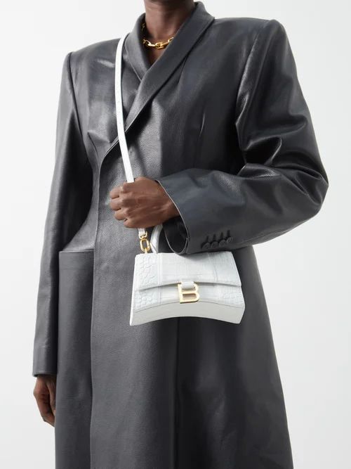 Hourglass Xs Crocodile-effect Leather Bag - Womens - White