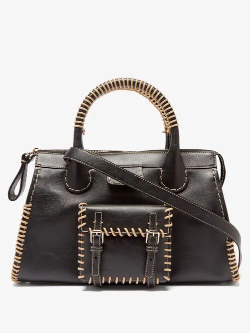 Edith Whipstitched Leather Bag - Womens - Black