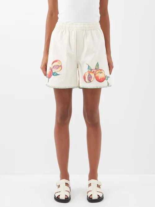 Georgia Peach Cotton Shorts - Womens - White Multi
