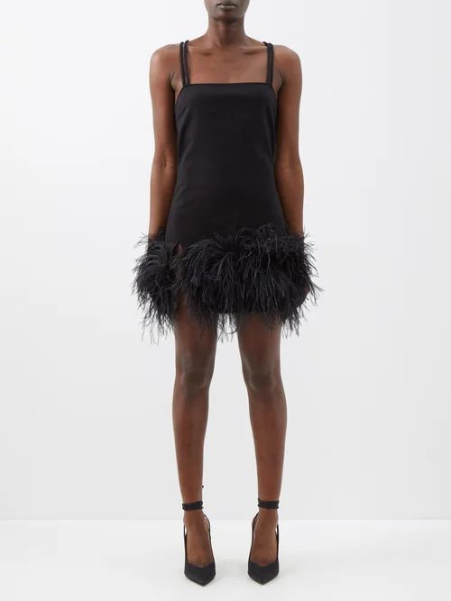 Fujko Feather-trim Jersey Mini Dress - Womens - Black