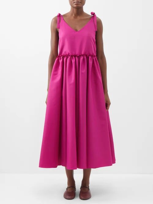 Felicity Tie-shoulder Upcycled Taffeta Dress - Womens - Pink