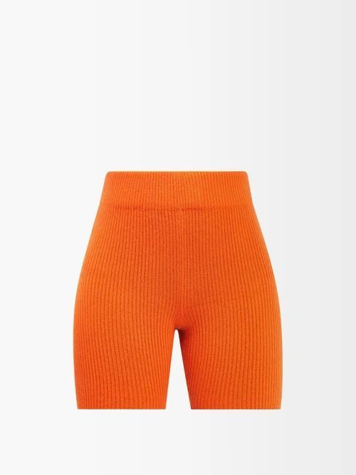 High-rise Ribbed-cashmere Shorts - Womens - Orange