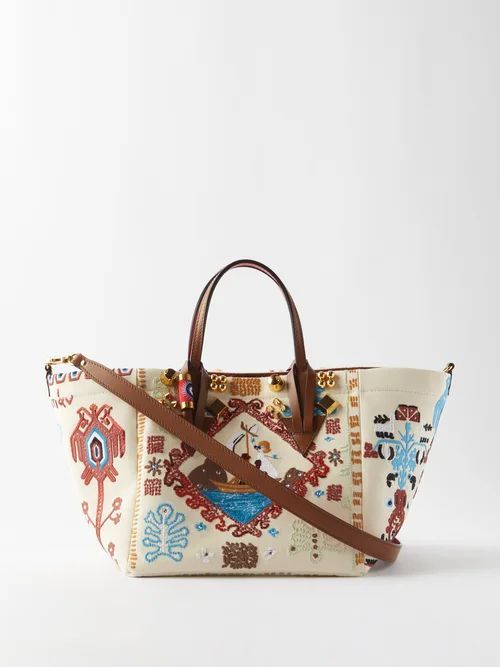 Greekaba Embroidered Cotton-canvas Tote Bag - Womens - Beige Multi