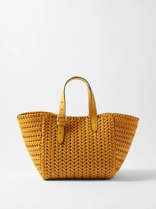 Neeson Small Sqaure Braided-leather Tote - Womens - Yellow