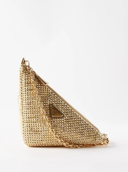 Crystal-embellished Satin Shoulder Bag - Womens - Gold