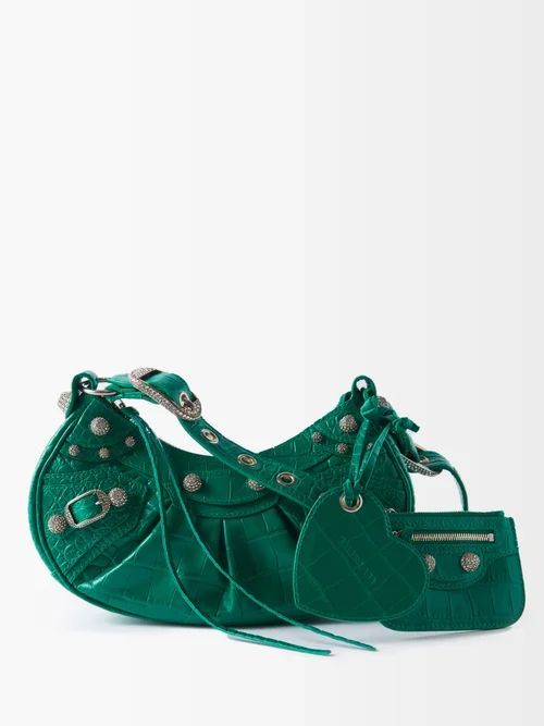 Le Cagole Xs Croc-effect Leather Shoulder Bag - Womens - Green