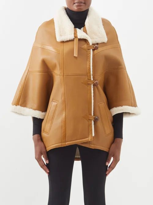 Leather And Shearling Cape - Womens - Camel