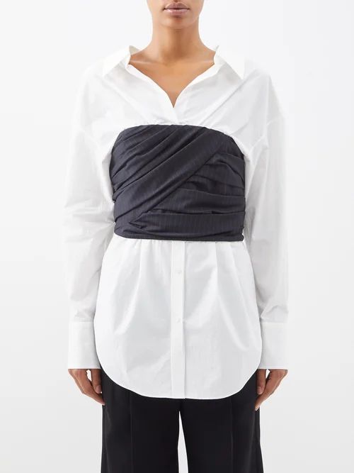 Danica Ruched-panel Cotton-poplin Shirt - Womens - Navy White