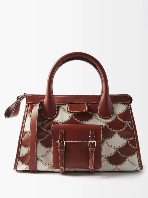 Edith Scallop-patchworked Leather Bag - Womens - Brown White