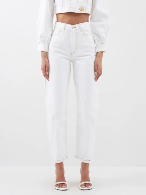 High-waist Organic-cotton Barrel-leg Jeans - Womens - Optical White