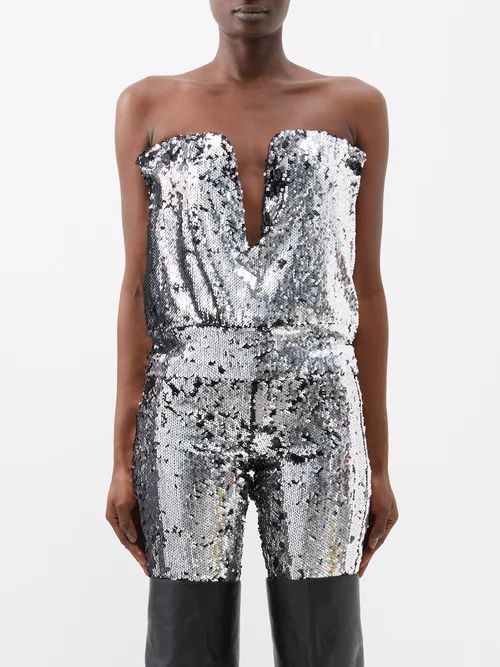 Mandy Sequinned Plunge Top - Womens - Silver