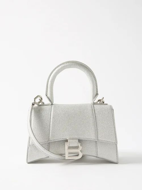 Hourglass Xs Glitter Faux-leather Bag - Womens - Silver