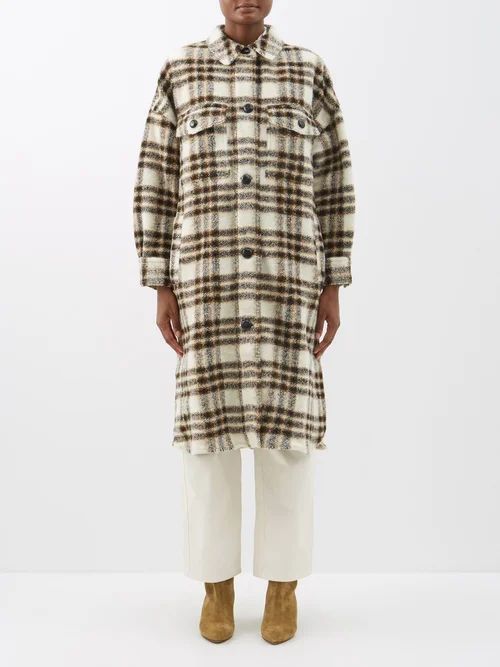 Fontizi Checked Wool-blend Coat - Womens - White Multi