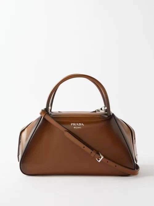 Medium Spazzolato-leather Top-handle Bag - Womens - Tan Black