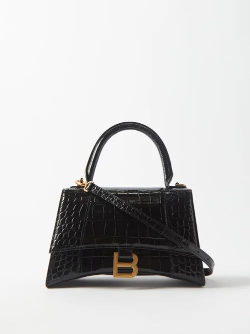 Hourglass S Crocodile-effect Leather Bag - Womens - Black
