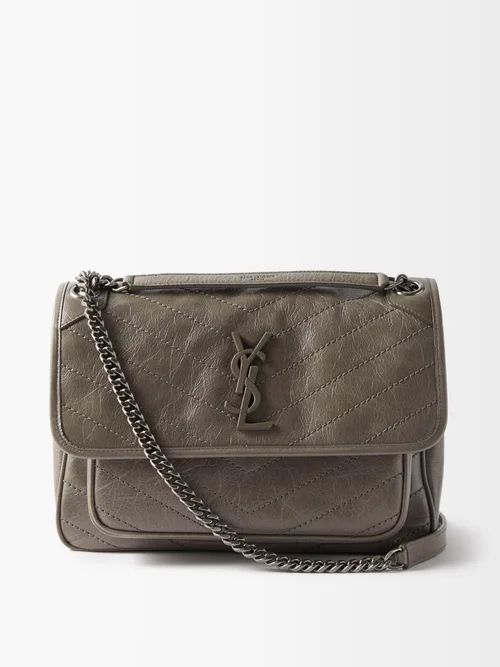 Niki Medium Crinkled-leather Shoulder Bag - Womens - Khaki