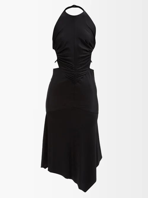 Halterneck Cutout Jersey Midi Dress - Womens - Black