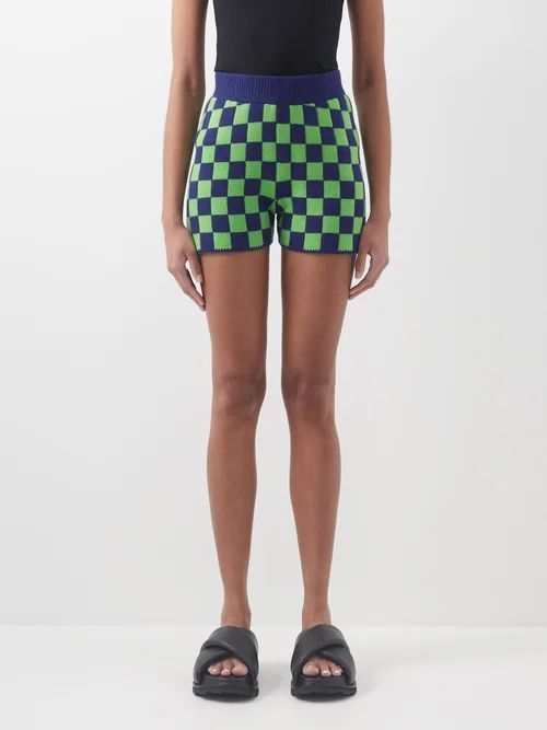 Checked Cashmere Shorts - Womens - Green Multi