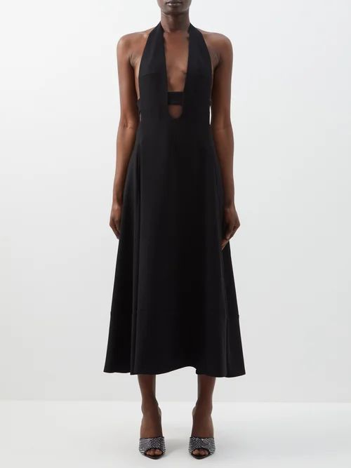 Open-back Cutout Wool-crepe Midi Dress - Womens - Black