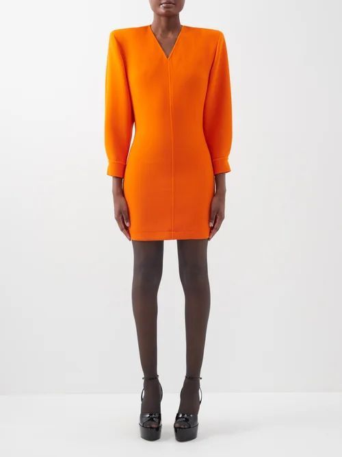 Wool Grain De Poudre Mini Dress - Womens - Orange