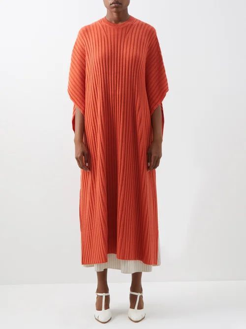 Taos Ribbed Wool-blend Poncho - Womens - Dark Orange