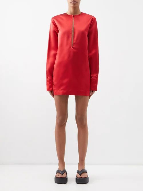 Valentina Keyhole-front Silk-duchesse Mini Dress - Womens - Red