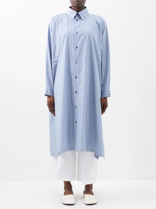 Striped Organic-cotton Midi Shirt Dress - Womens - Blue