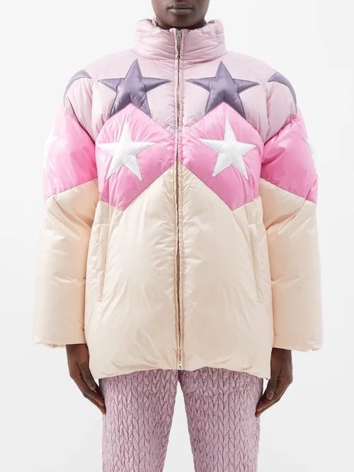 Star-quilted Hooded Down Coat - Womens - Multi