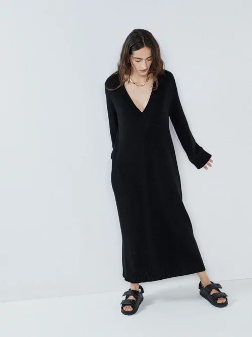 Responsible Cashmere-blend Deep V-neck Dress - Womens - Black