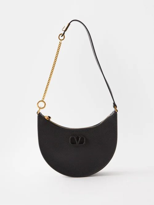 V-logo Mini Logo-debossed Leather Shoulder Bag - Womens - Black