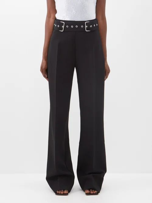 Stone Belted Crepe Trousers - Womens - Black