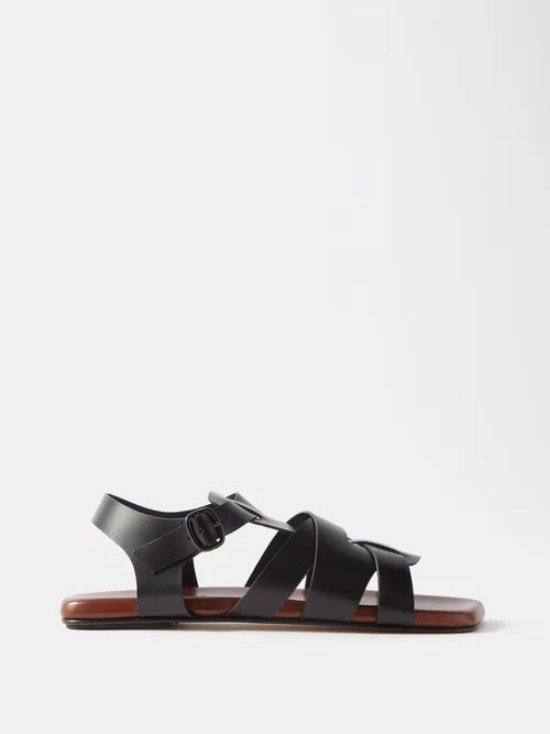 Ponsa Square-toe Leather Sandals - Womens - Black