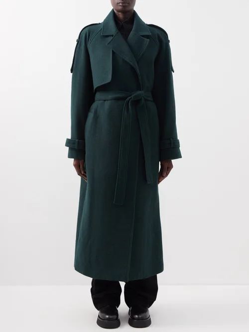 Suzanne Belted Wool-felt Trench Coat - Womens - Dark Green