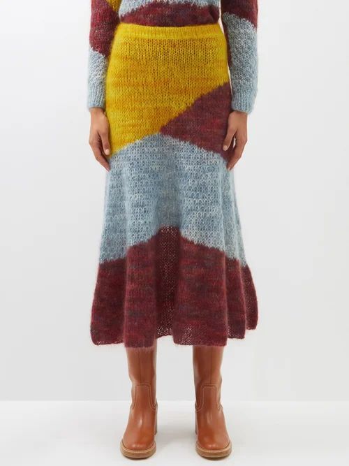 Serena Hand-dyed Mohair-blend Midi Skirt - Womens - Multi